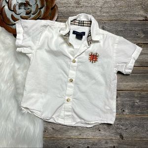 Burberry Toddler Boys 18mo Short Sleeve Shirt White Logo Plaid Lined Collar